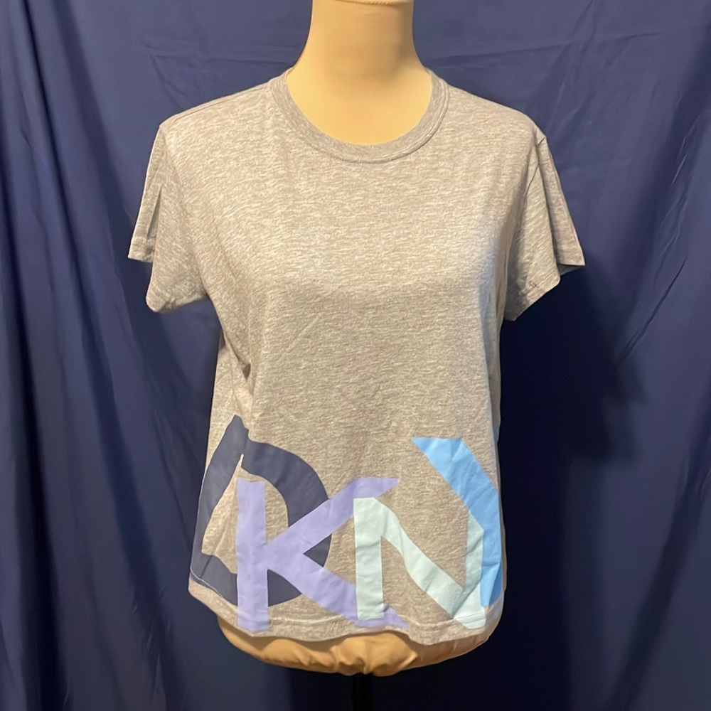 Women's DKNY grey T-shirt with blue lettering
